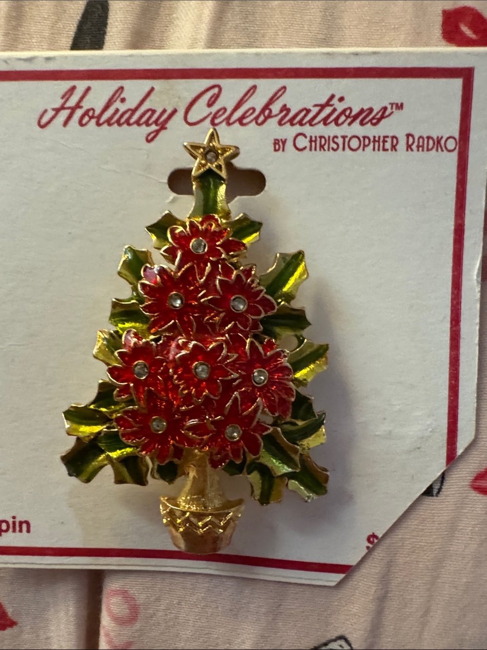 Christopher Radko Gold-Trimmed Red Poinsettia Tree Pin